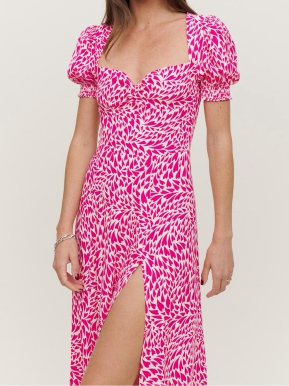 Reformation Lacey Midi Dress in Amore Pink/Red Heart Print Size 4